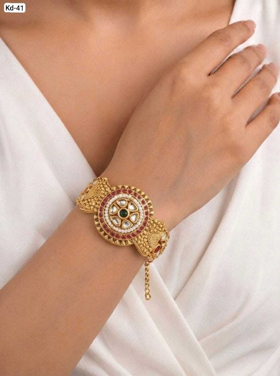 Kundan Medallion Mesh Band Bracelet with Ruby Border