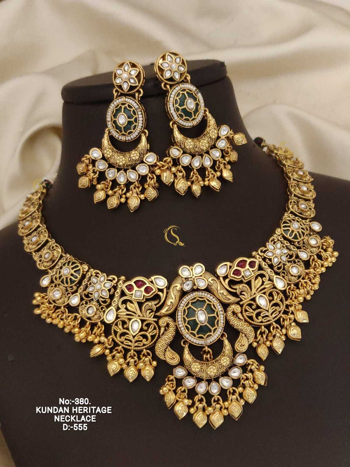 Kundan Peacock Choker Set with Green Oval Centre Stone