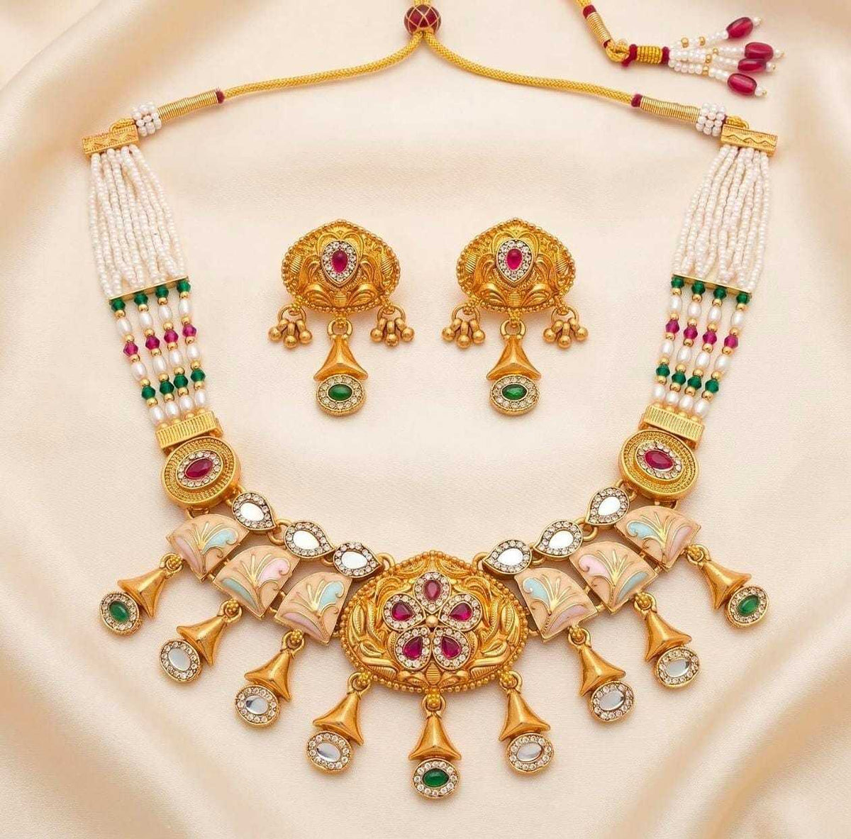 Kundan & Pearl Choker Set with Meenakari Detail