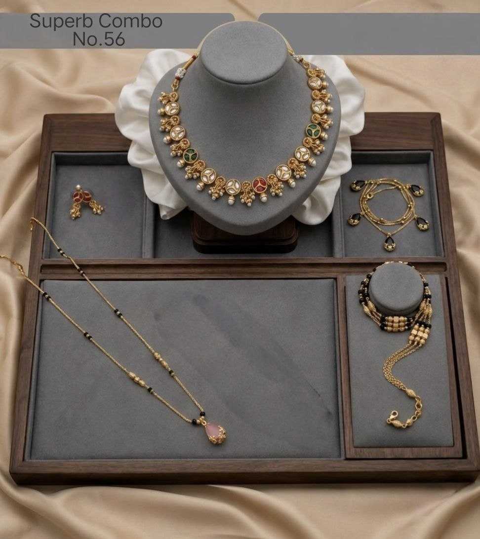 Kundan Pearl Drop Necklace Combo with Mangalsutra Bracelet