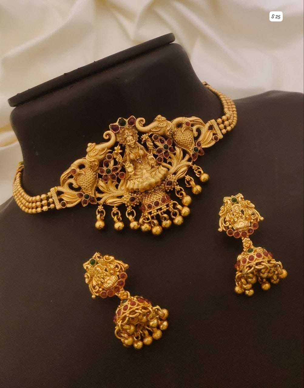 Lakshmi Peacock Temple Choker with Ruby Stones and Jhumkas