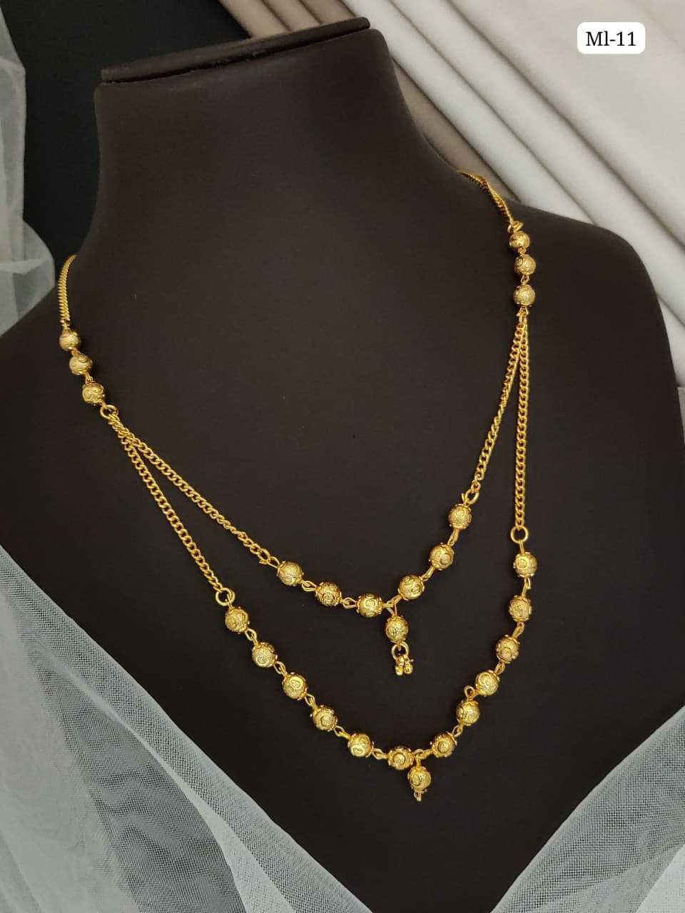 Layered Gold Ball Bead Chain Necklace