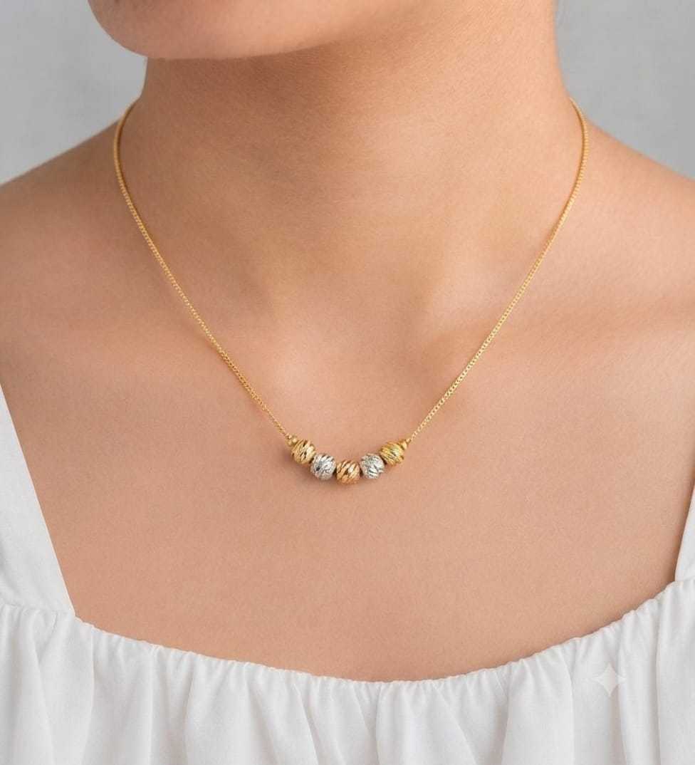 Layered Gold Bead Short Necklace with Ruby CZ