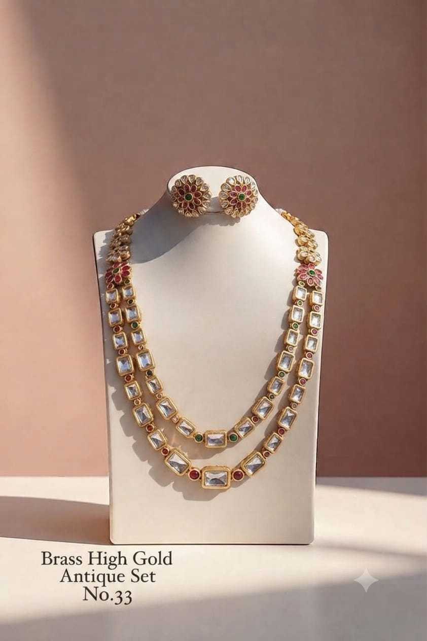Layered Kundan Necklace Set with Floral Studs