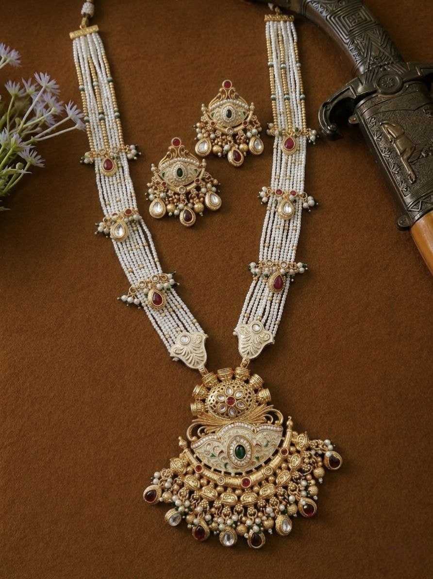 Layered Pearl Long Set with Kundan & Meenakari
