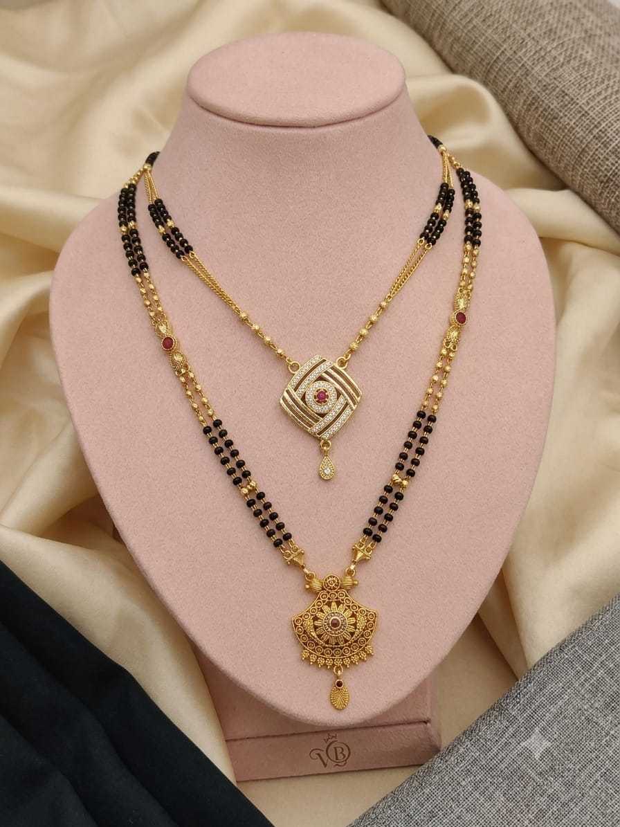 Layered Rajvadi Mangalsutra Set in Matte Gold