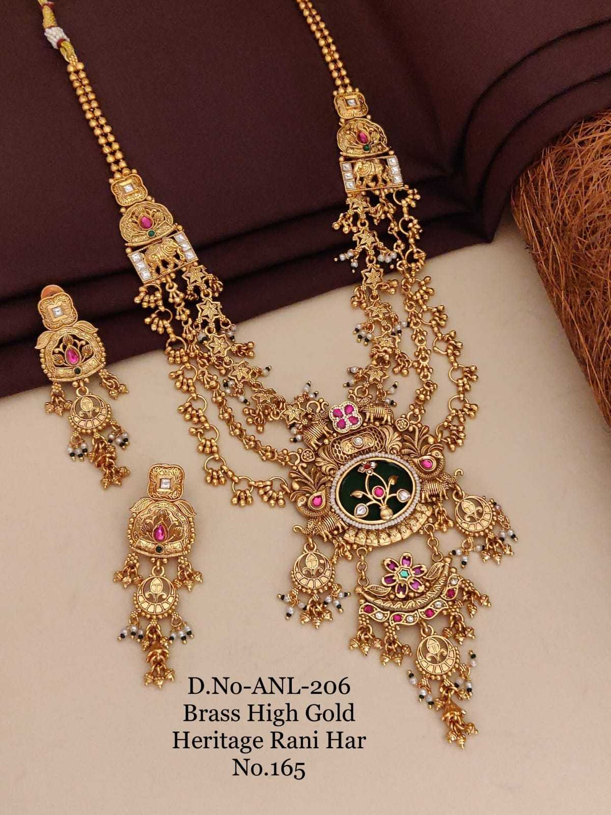 Layered Rani Haar Set with Green Enamel Medallion Pendant