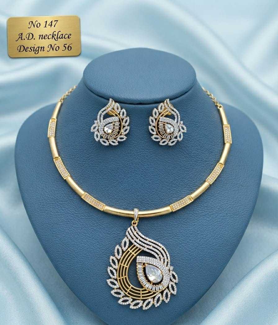 Leaf Border Paisley AD Hasli Necklace Set with Pear Solitaire