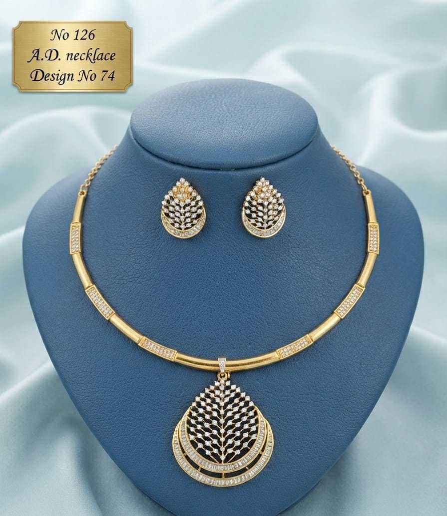Leaf Teardrop Pendant AD Hasli Necklace Set with Teardrop Studs