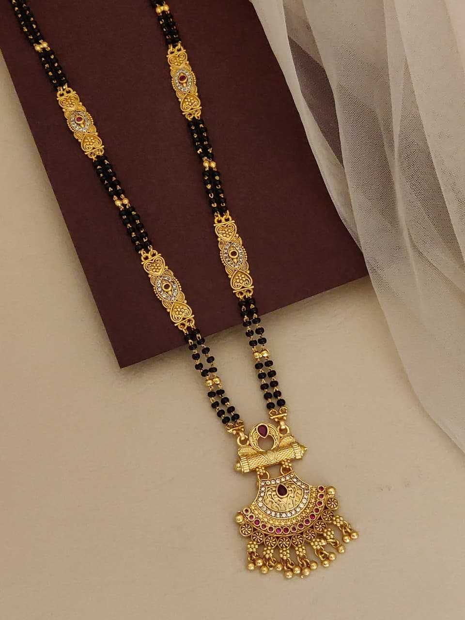 Long Filigree Mangalsutra with Ruby Red Stones