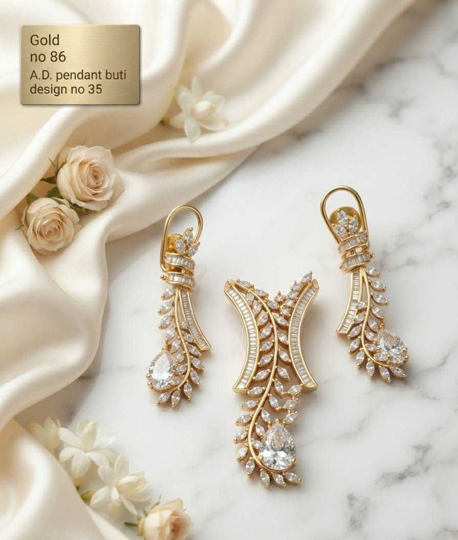 Long Leaf Vine AD Pendant Set with Pear Drop Earrings