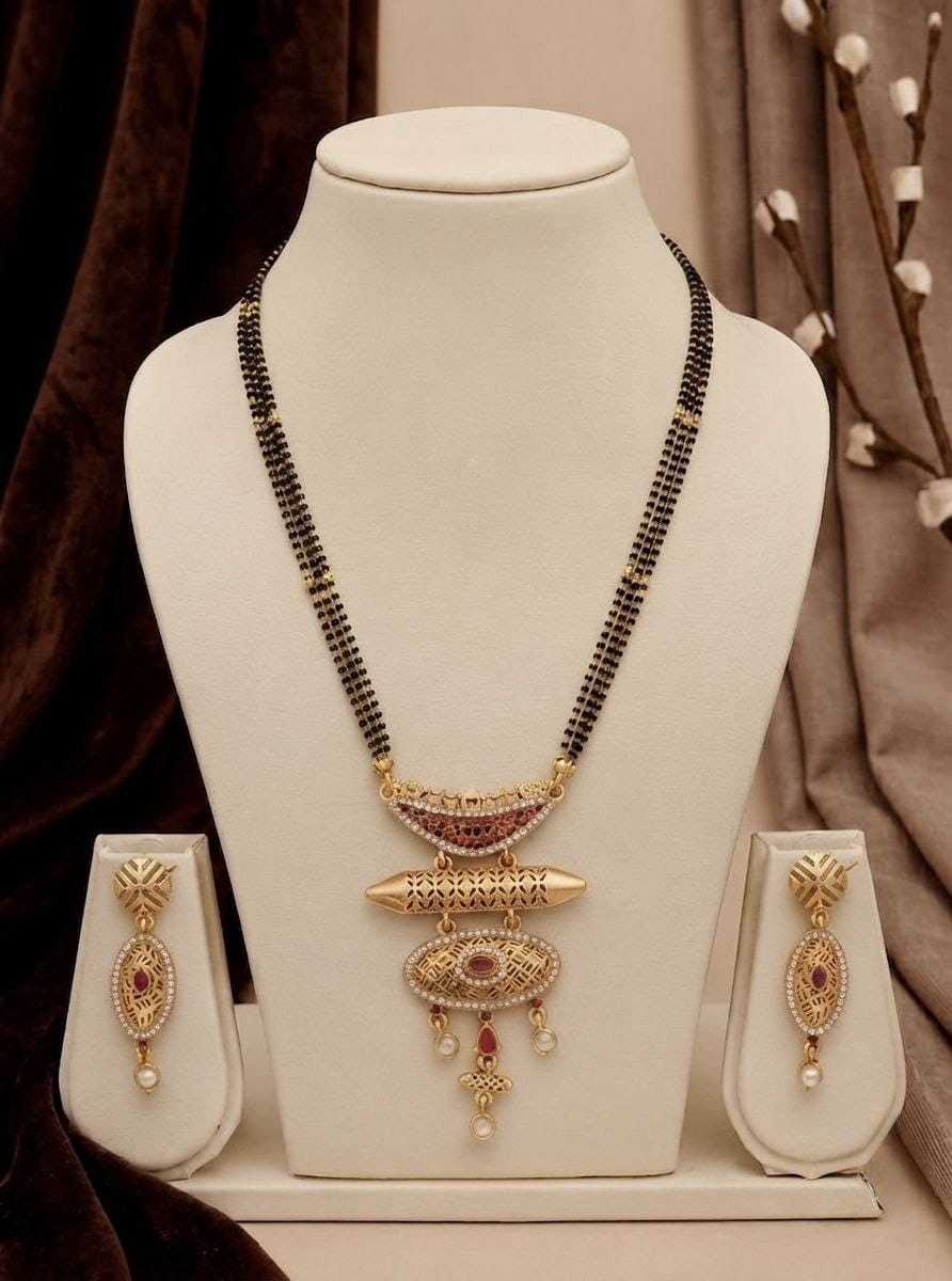 Long Mangalsutra Set with Bar Pendant & Fringe
