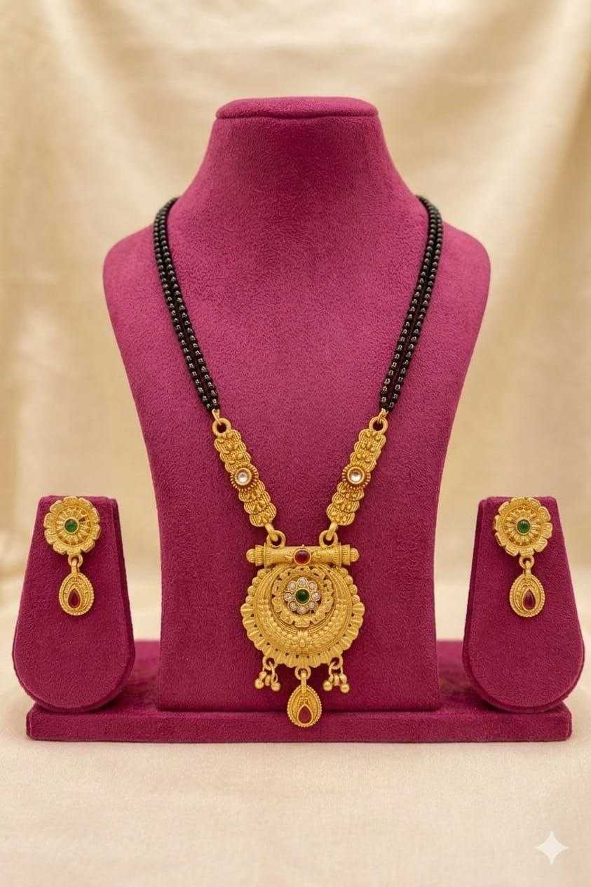 Long Mangalsutra Set with Ornate Fan Pendant