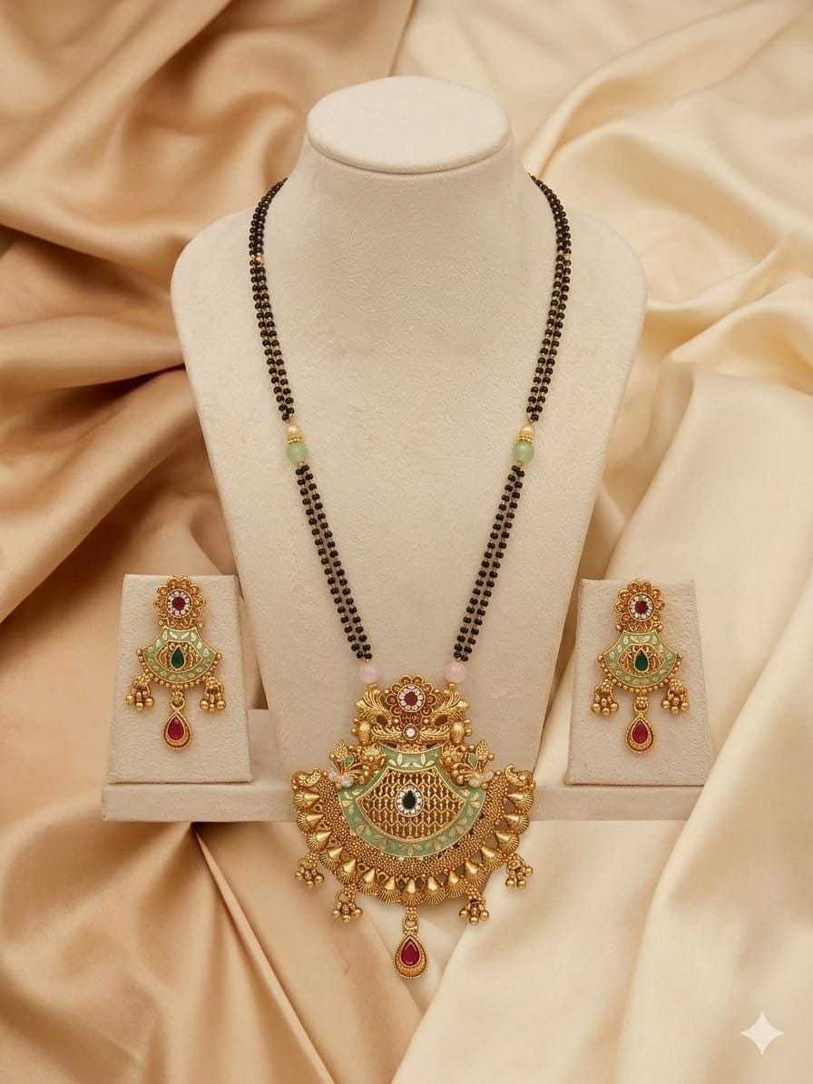 Long Mangalsutra Set with Pastel Bead Accents