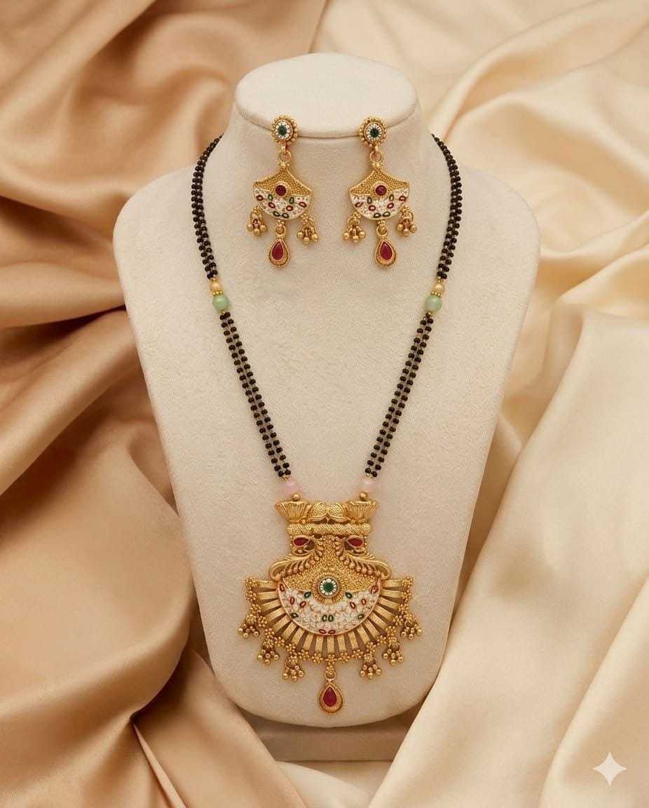 Long Mangalsutra Set with Pastel Bead Accents