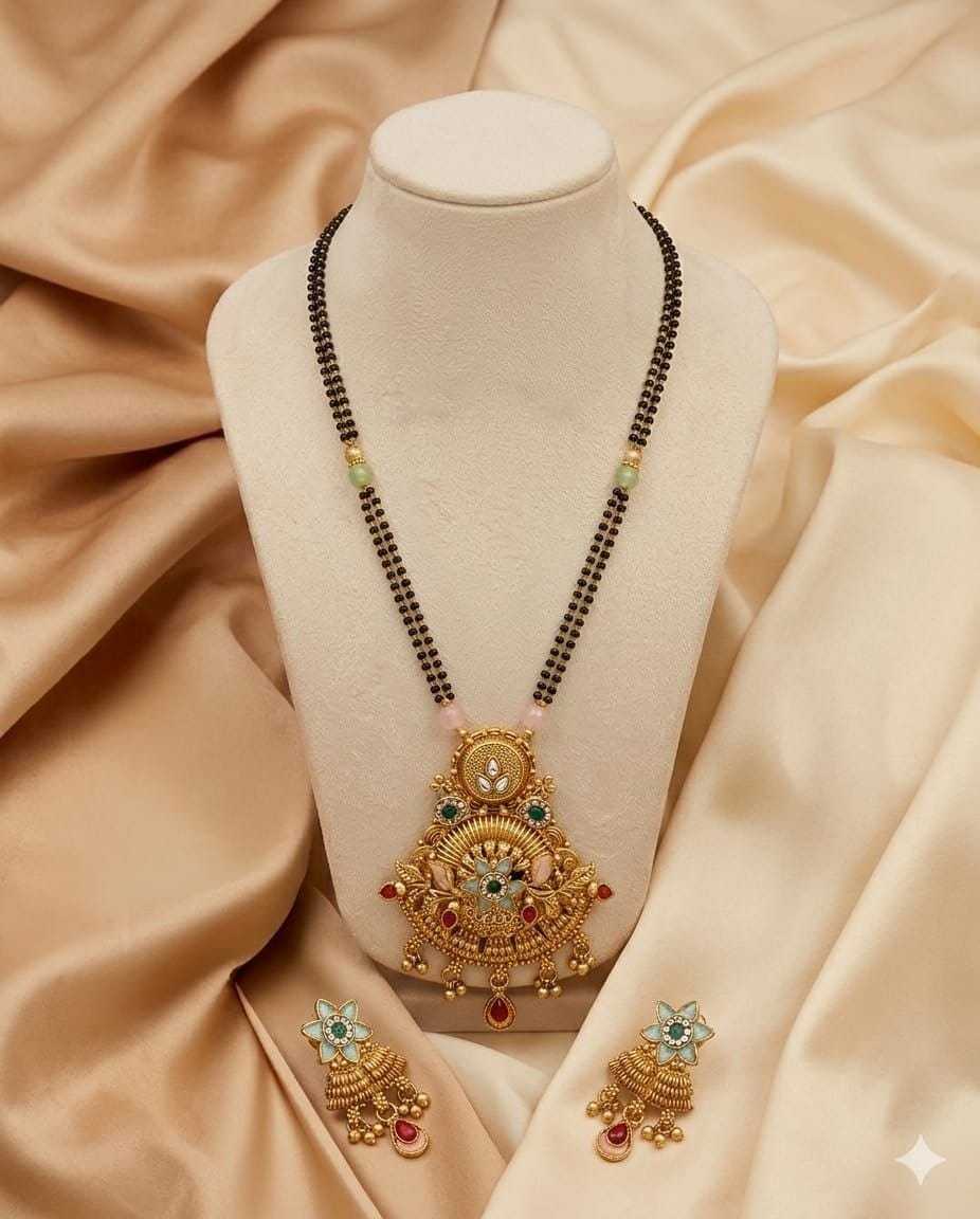 Long Mangalsutra Set with Pastel Bead Accents