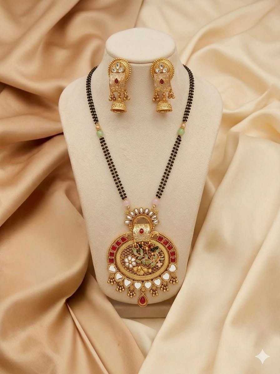 Long Mangalsutra Set with Pastel Bead Accents