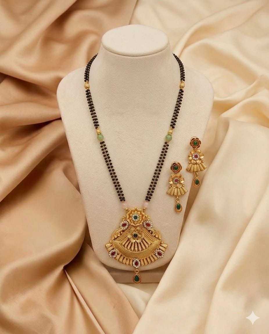 Long Mangalsutra Set with Pastel Bead Accents