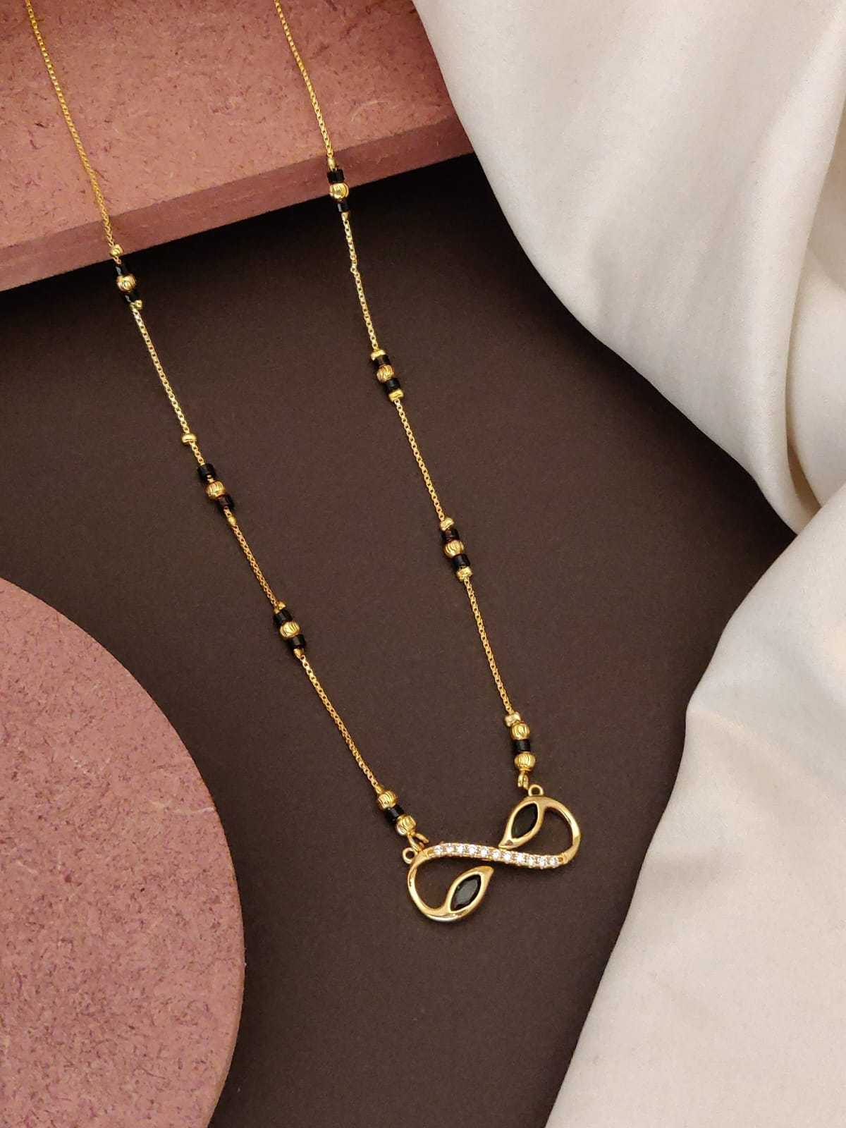 Long Minimal Mangalsutra with Infinity, Bow and Hexagon Pendants