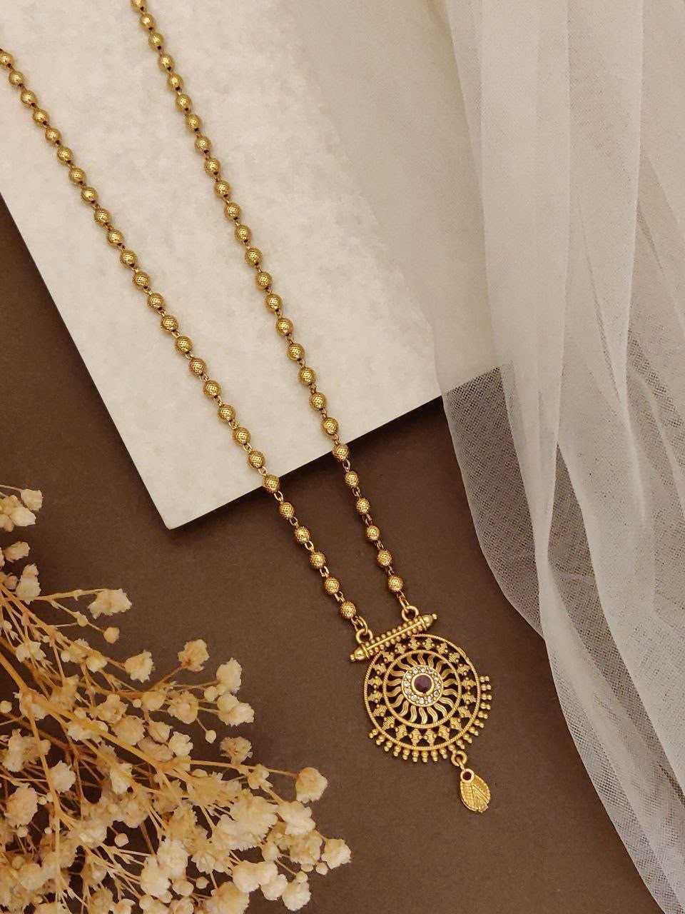 Long Necklace with Hexagonal Stone Pendant