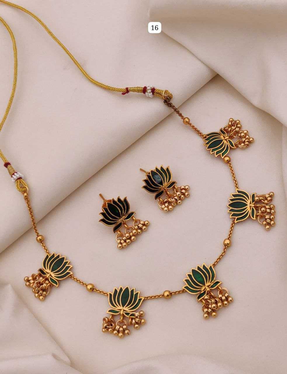 Lotus Enamel Necklace Set with Jhumkas