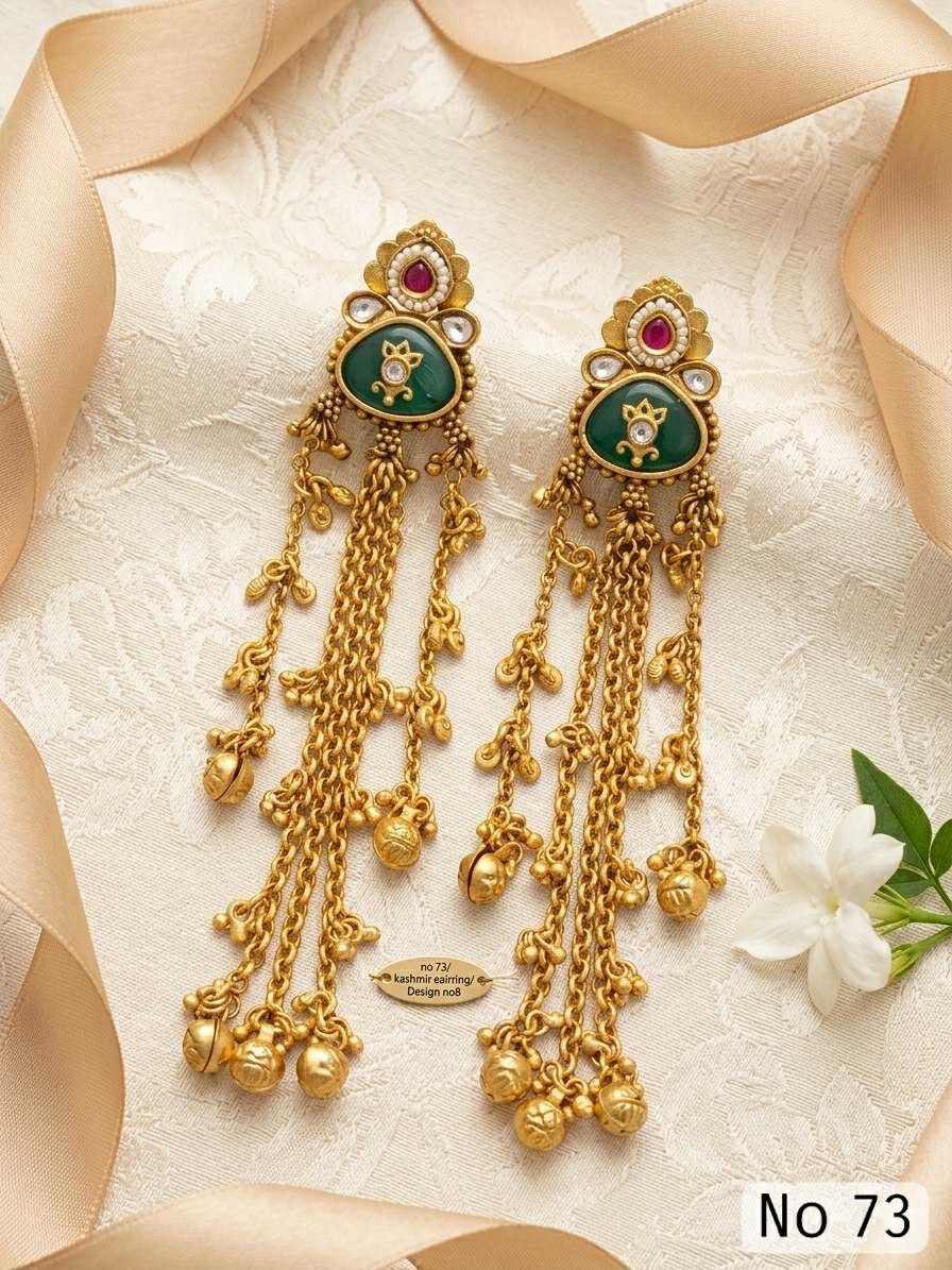 Lotus Green Enamel Kashmiri Tassel Earrings with Ghungroo