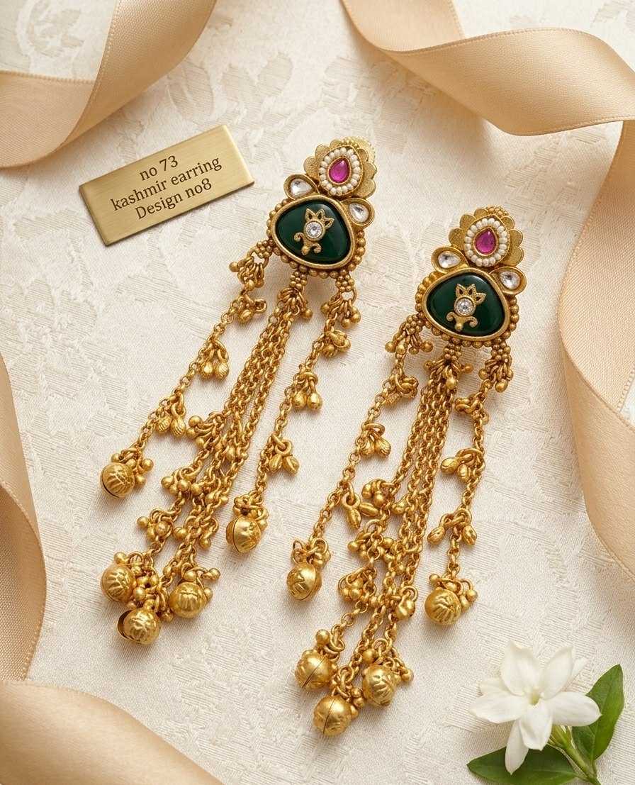 Lotus Green Enamel Kashmiri Tassel Earrings with Ghungroo