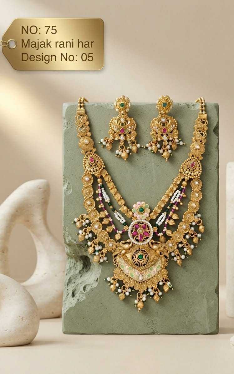 Majak Rani Haar Set with Meenakari Pendant and Pearl Drops