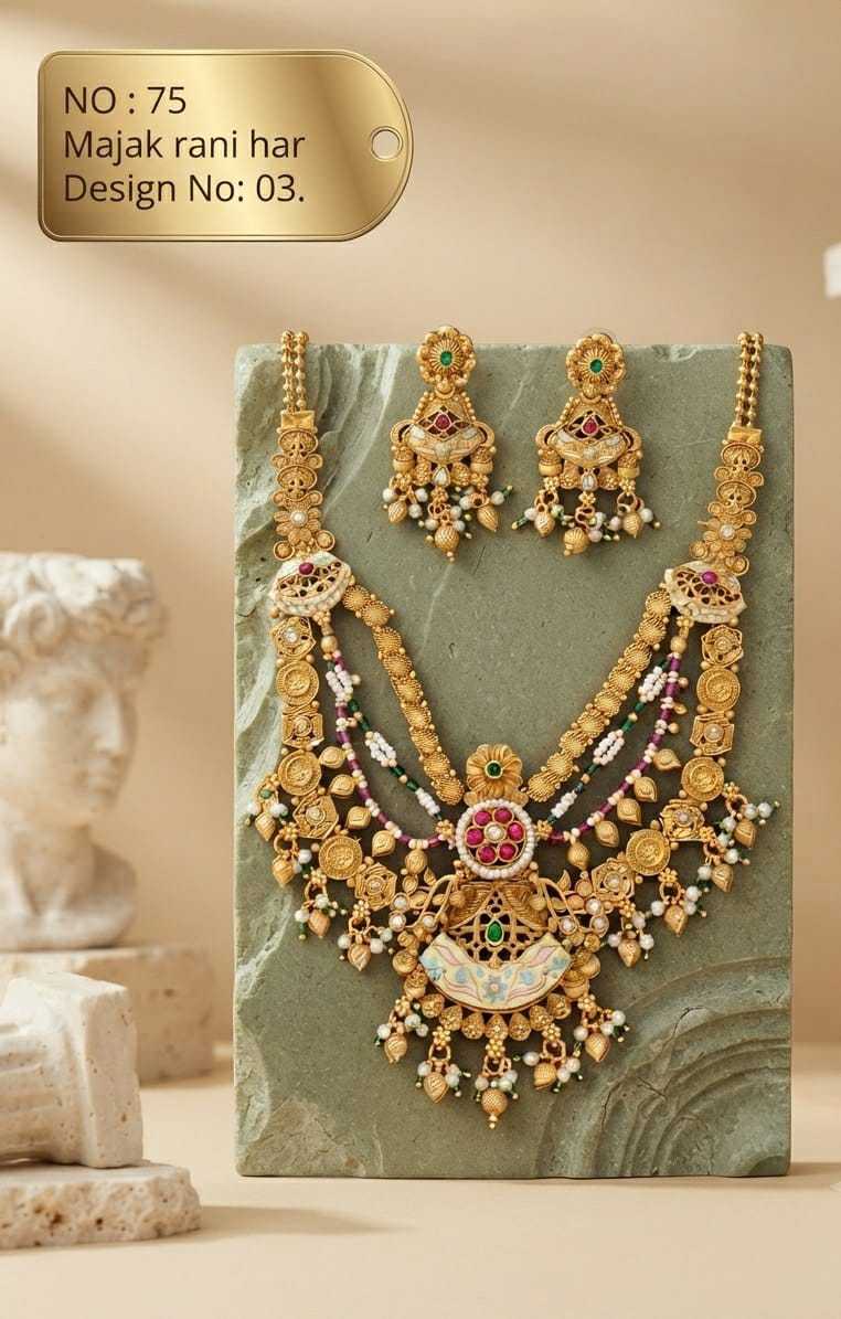 Majak Rani Haar Set with Meenakari Pendant and Pearl Drops