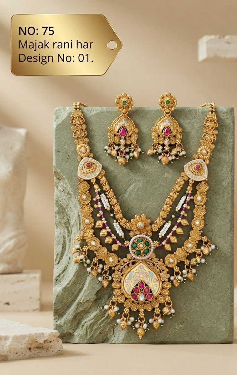 Majak Rani Haar Set with Meenakari Pendant and Pearl Drops