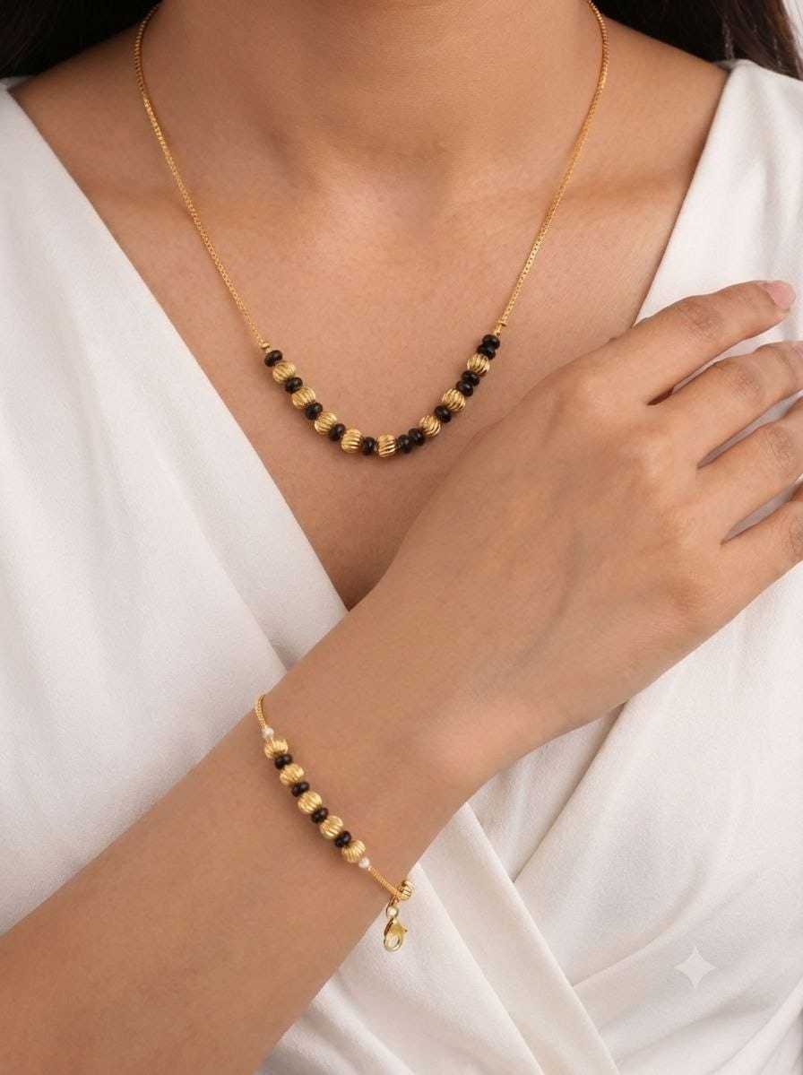 Mangalsutra & Bracelet Set with Textured Beads
