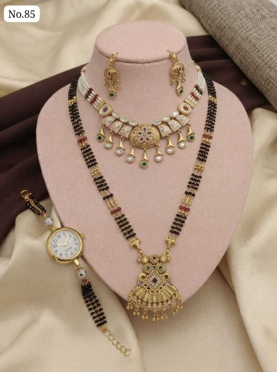 Mangalsutra Combo Set with Kundan Choker, Earrings and Watch