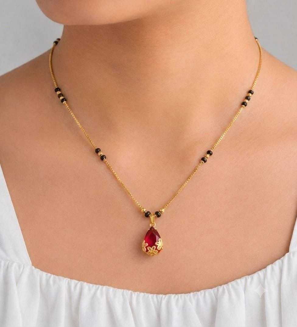 Mangalsutra with Pink Teardrop Stone Pendant