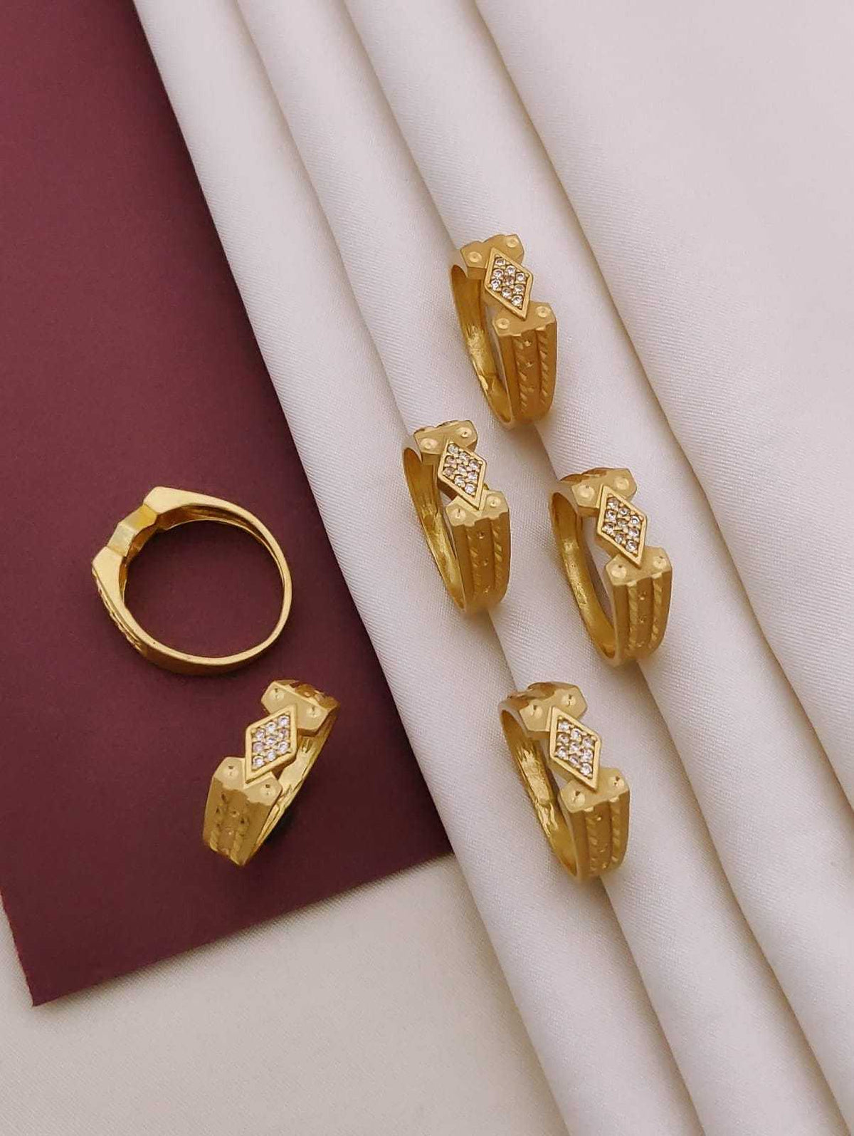 Matte Gold Finger Ring with Stone Accents