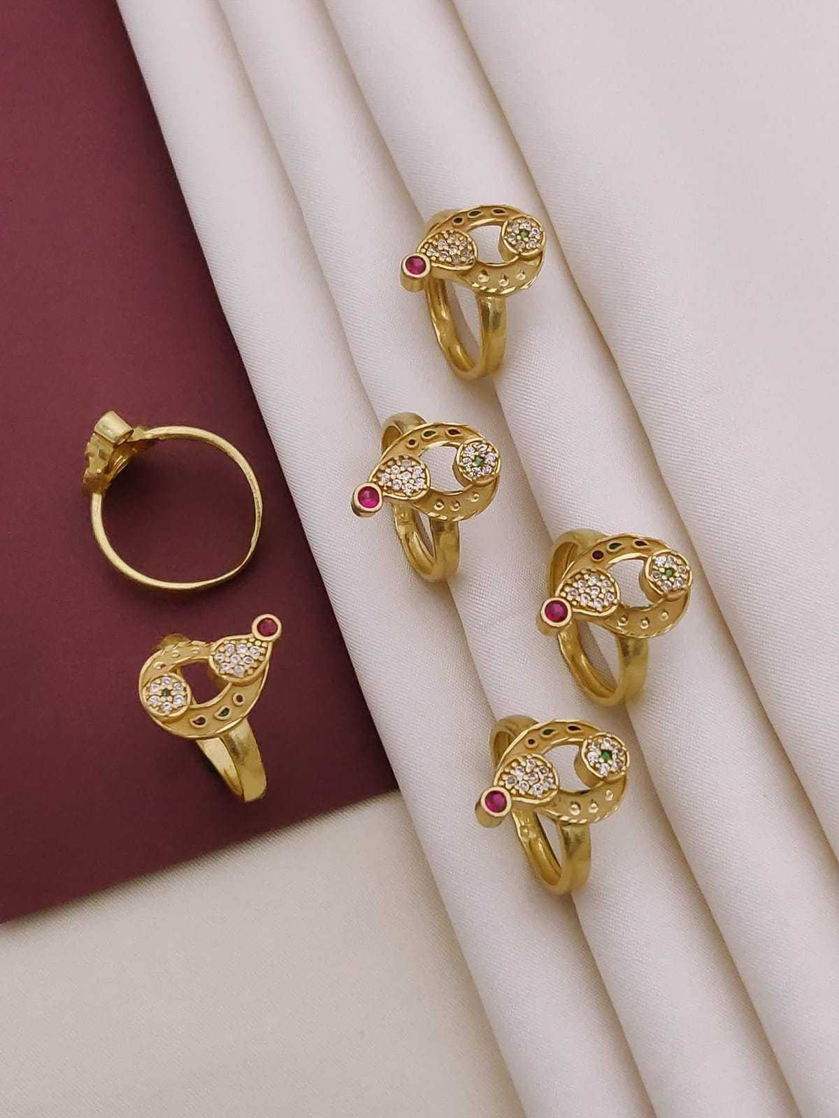Matte Gold Finger Ring with Stone Accents
