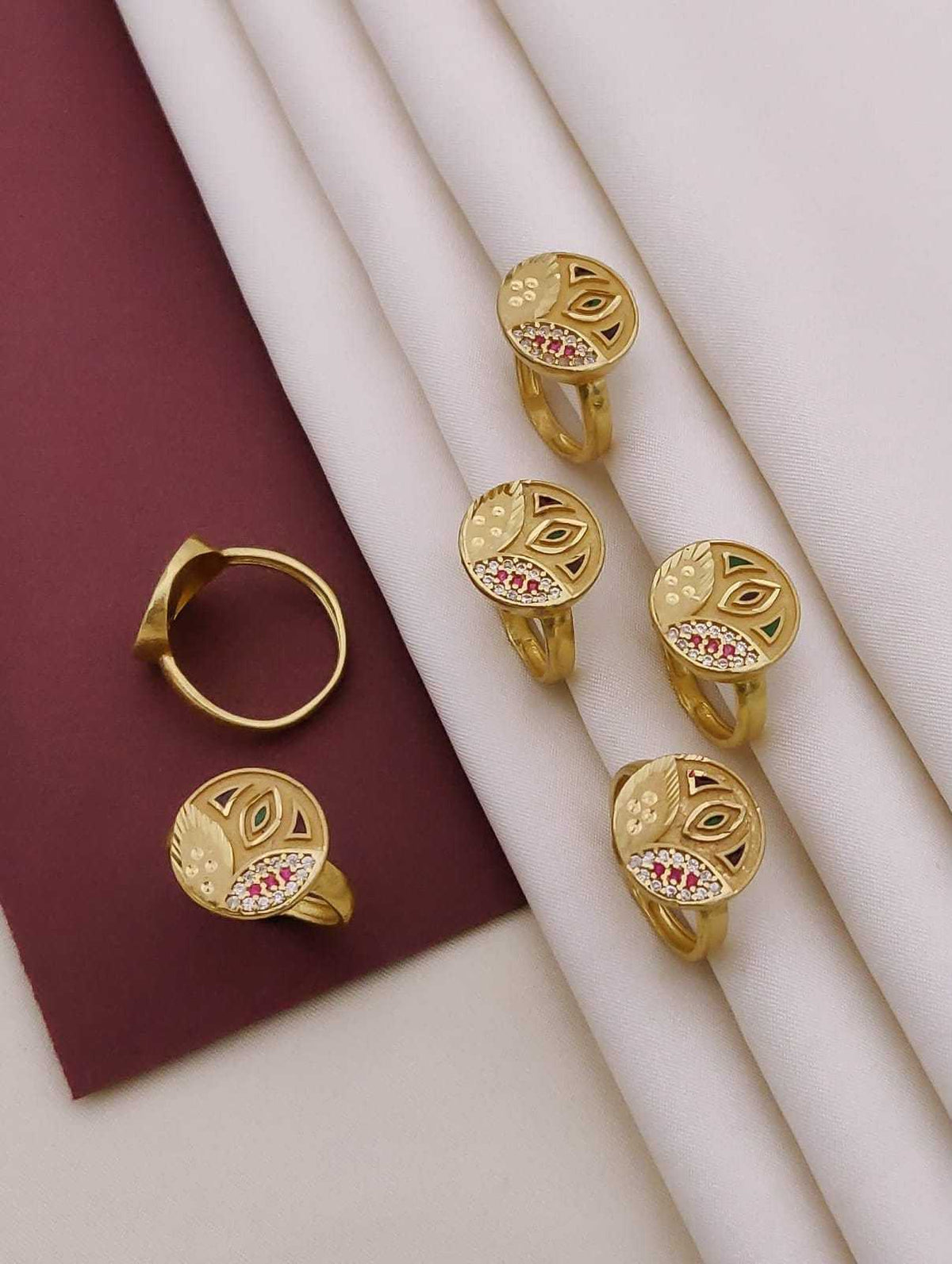 Matte Gold Finger Ring with Stone Accents