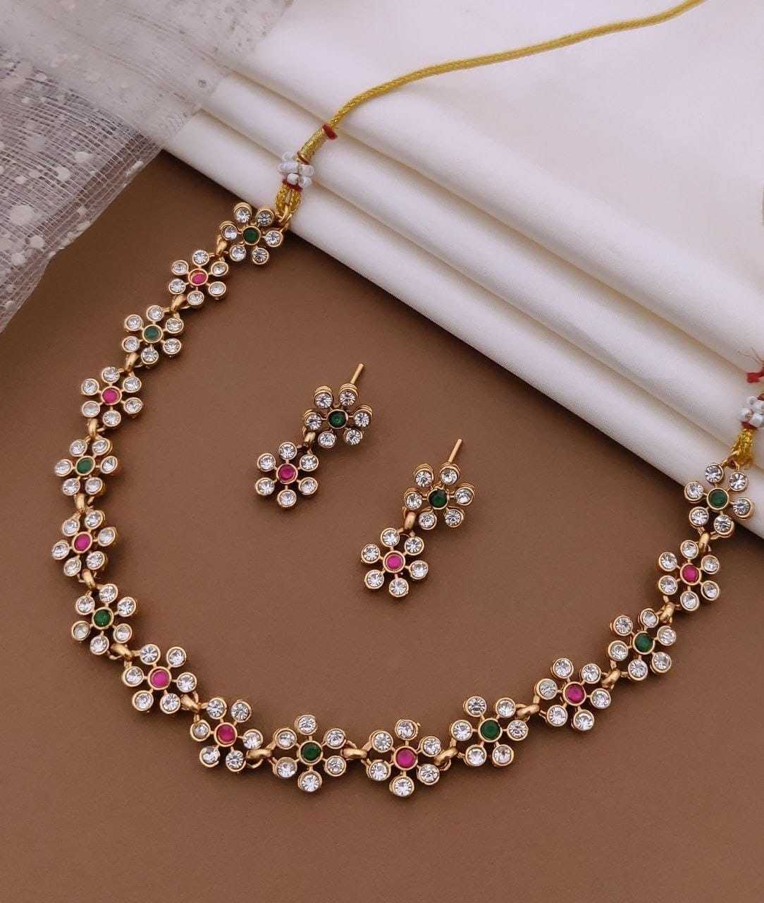 Matte Gold Floral Necklace with Delicate Studs