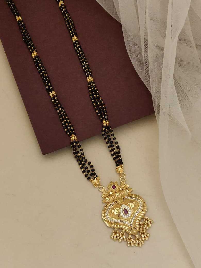 Matte Gold Mangalsutra with Fan Shaped Pendant