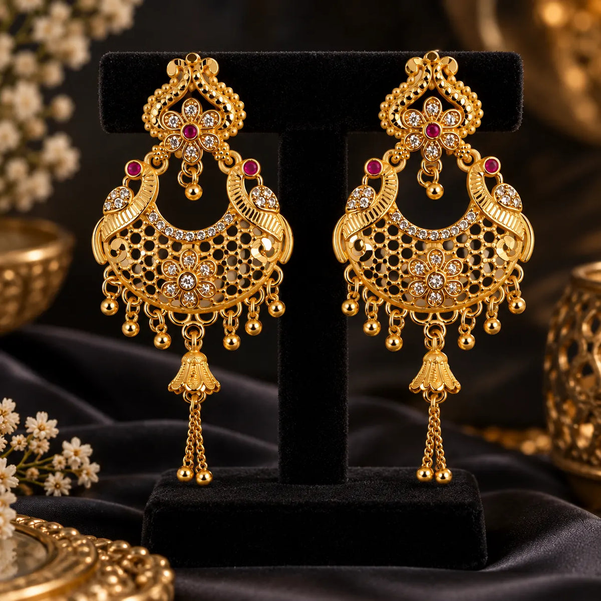 Traditional One Gram Gold Plated Chandbali Dangle Earrings for Women
