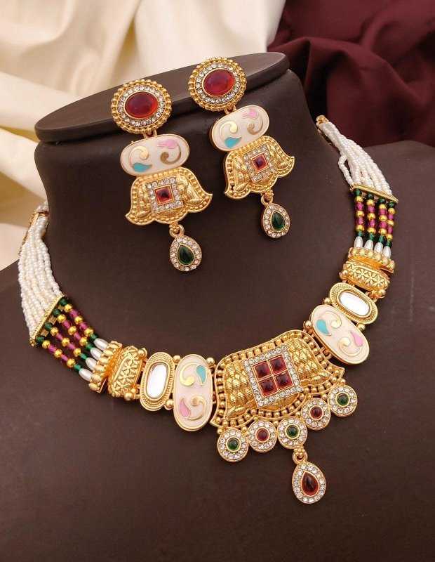 Meenakari Choker Set with Pearl String Detail