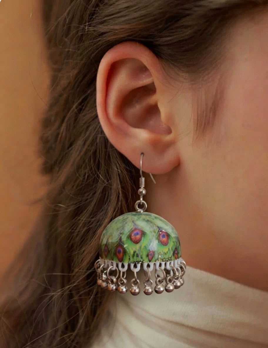 Meenakari Floral Jhumkas with Bead Drops