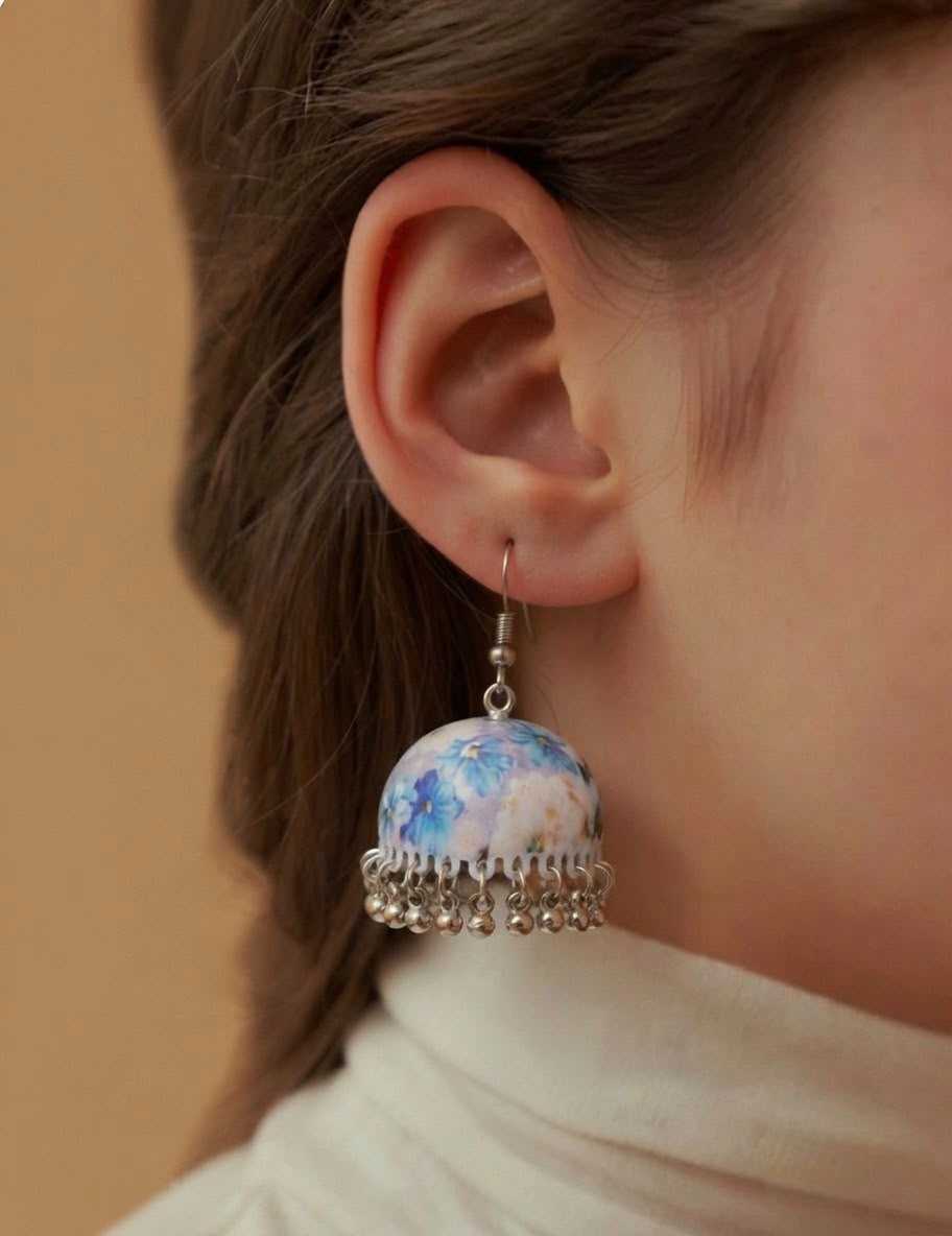 Meenakari Floral Jhumkas with Bead Drops