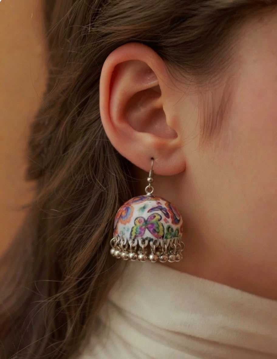 Meenakari Floral Jhumkas with Bead Drops
