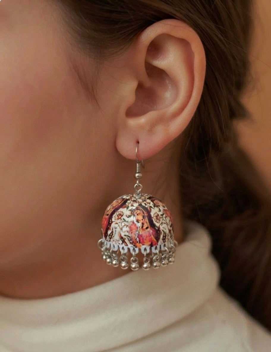 Meenakari Floral Jhumkas with Bead Drops