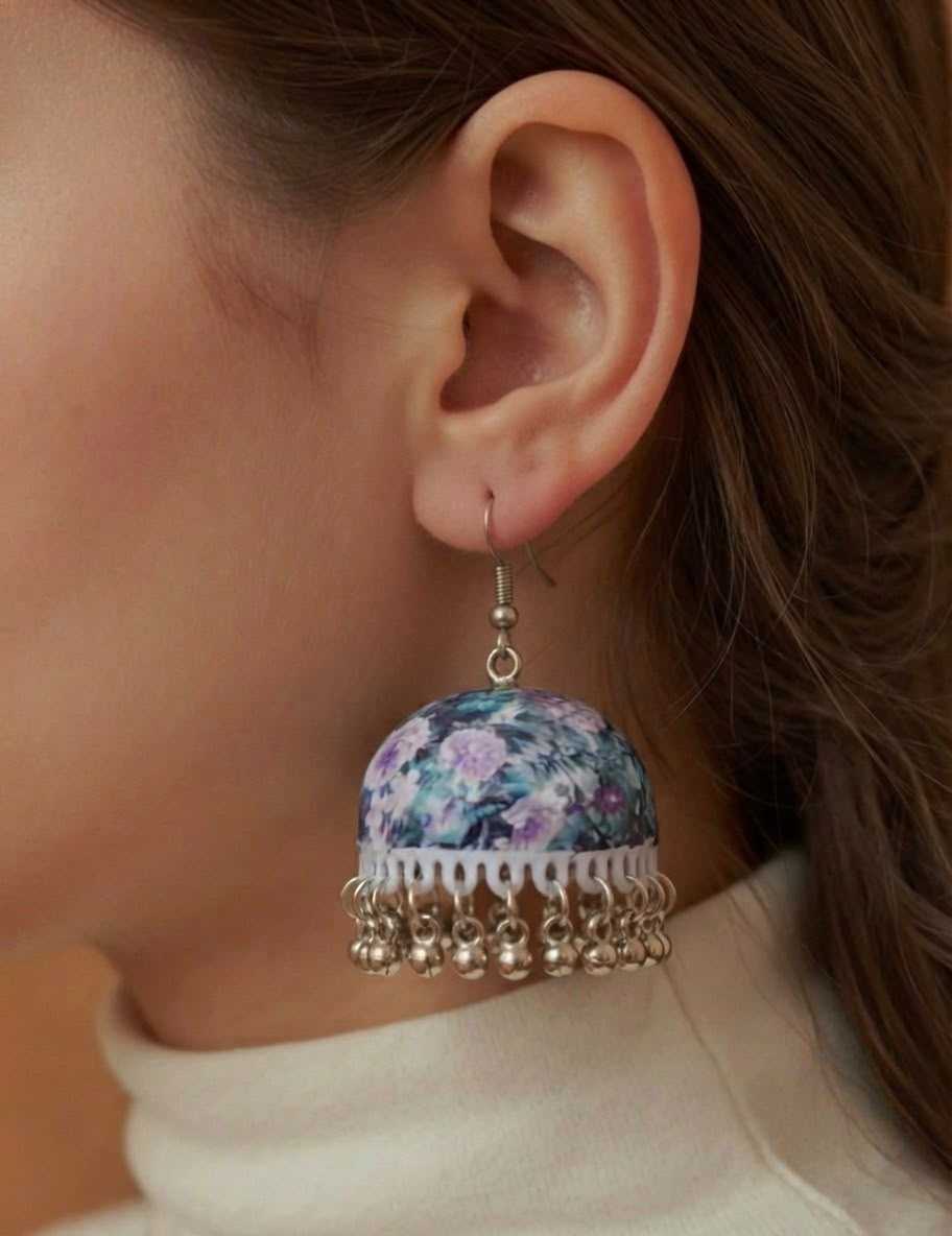 Meenakari Floral Jhumkas with Bead Drops