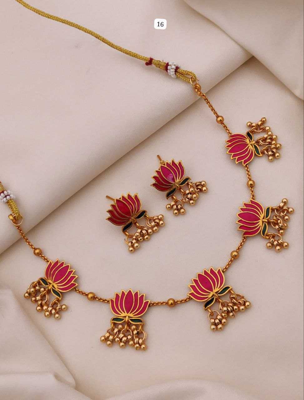 Meenakari Lotus Collar Necklace Set