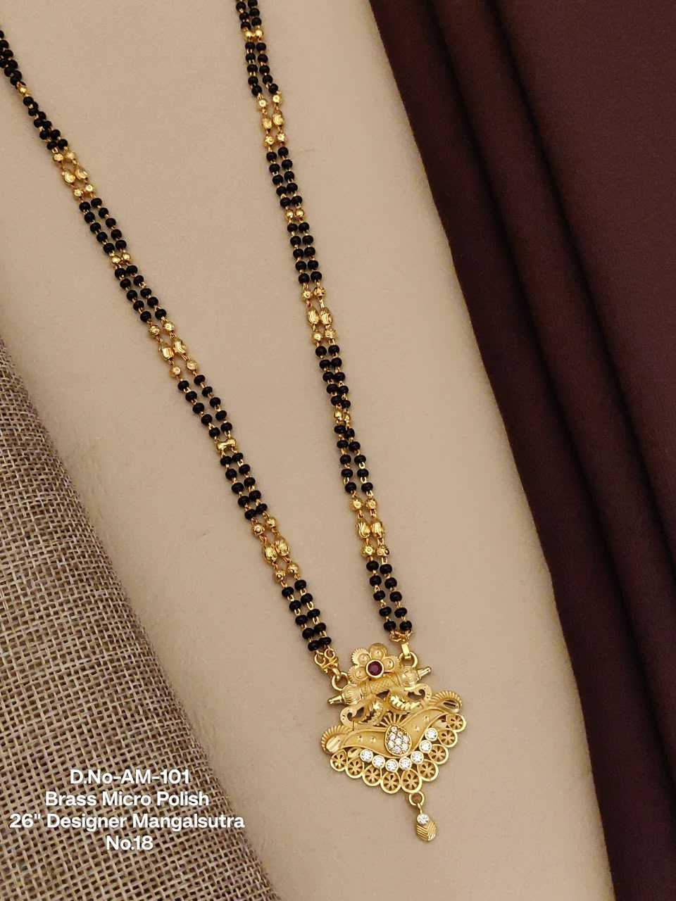 Micro-Polish Double Line Mangalsutra with Peacock and Fan Pendants