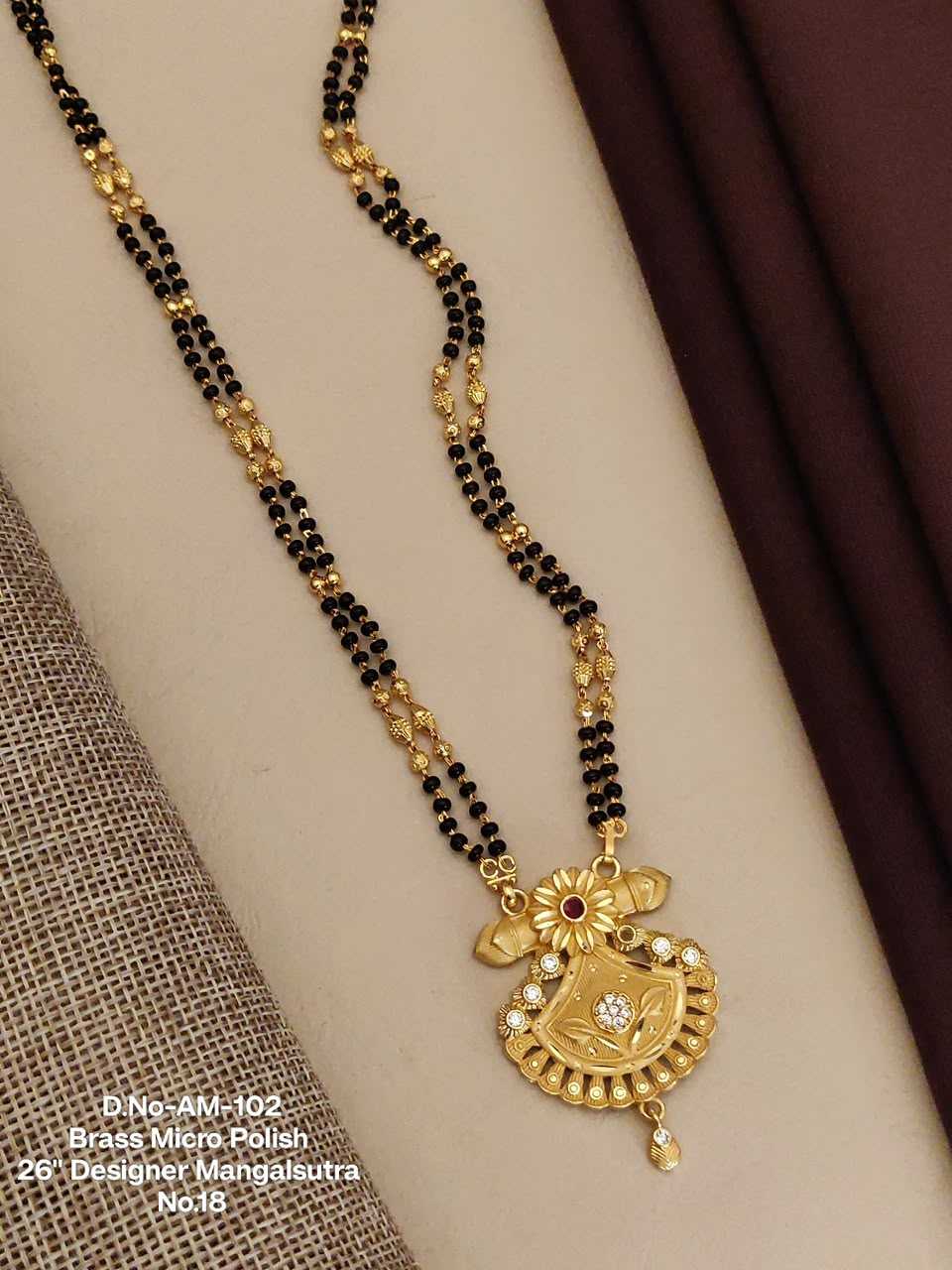 Micro-Polish Double Line Mangalsutra with Peacock and Fan Pendants