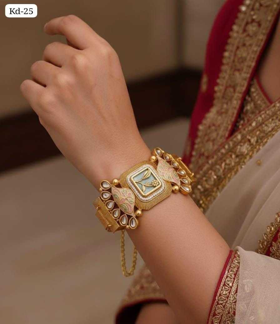 Mint Green Enamel Kada with Peacock Motifs