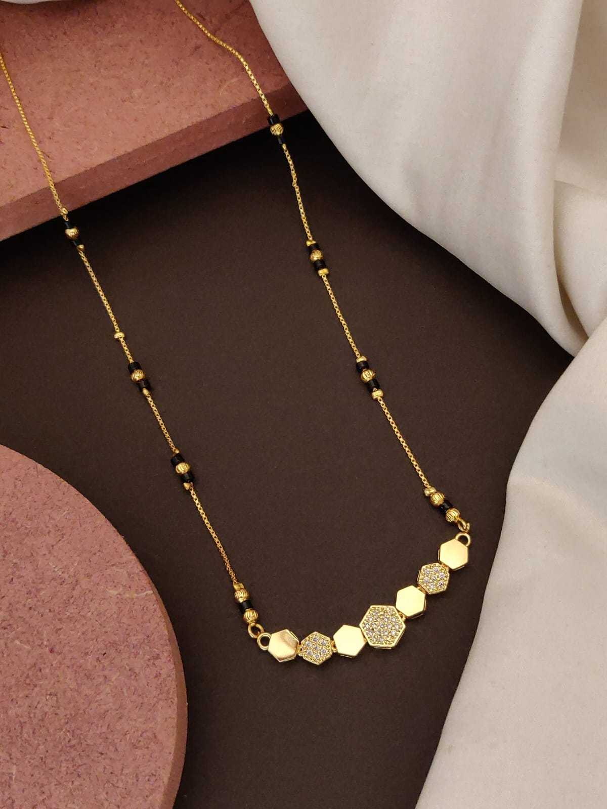 Modern CZ Pendant Mangalsutra on Fine Black Bead Chain